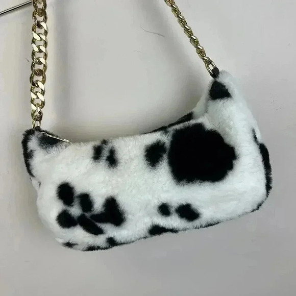 Chic Cow Print Faux Fur Shoulder Bag - Picture 2 of 6